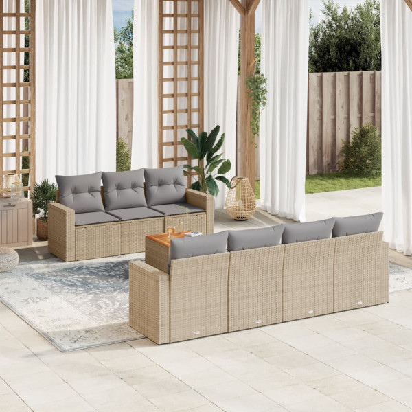 Juego de sofás jardín con cojines beige mezcla 8 pzas ratán PE D