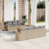 8 pcs conj. sofás jardim c/ almofadões vime PE bege misturado 1