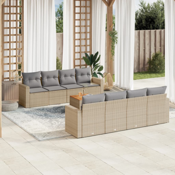 Juego de sofás jardín con cojines beige mezcla 9 pzas ratán PE D