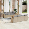 9 pcs conj. sofás jardim c/ almofadões vime PE bege misturado 1