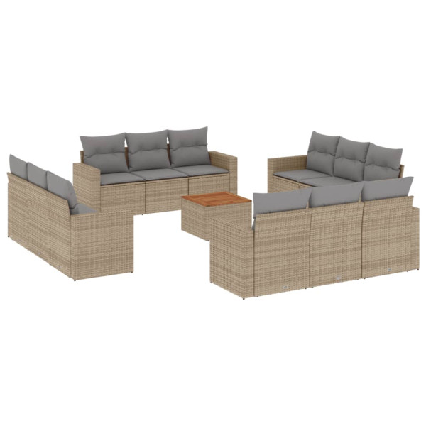Juego de sofás jardín con cojines beige mezcla 13 pzas ratán PE M 2