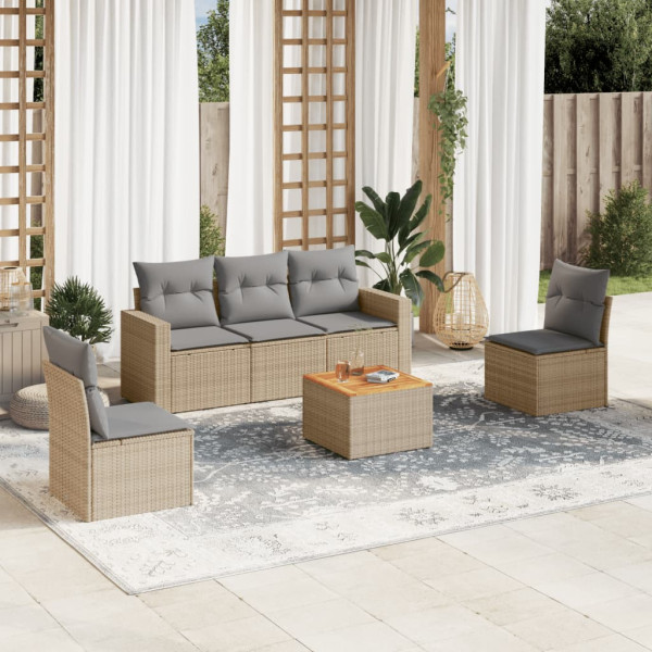 Juego de sofás jardín con cojines beige mezcla 6 pzas ratán PE D
