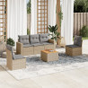 6 pcs conj. sofás jardim c/ almofadões vime PE bege misturado 1
