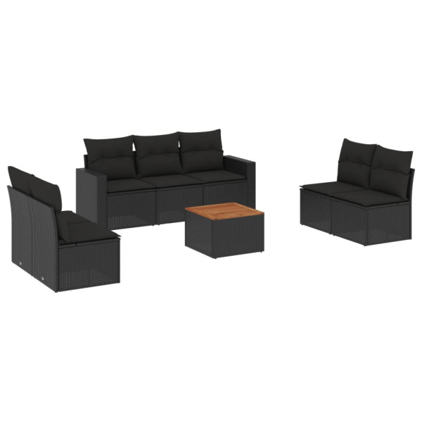 Set de sofás de jardín 8 piezas y cojines ratán sintético negro M 2
