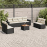 Set de sofás de jardín 8 piezas y cojines ratán sintético negro 1