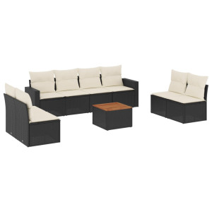 9 pcs conjunto de sofás p/ jardim c/ almofadões vime PE preto H