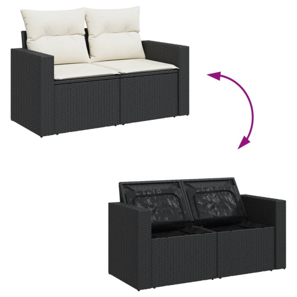9 pcs conjunto de sofás p/ jardim c/ almofadões vime PE preto M 4