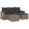 5 pcs conjunto sofás de jardim c/ almofadões vime PE cinzento 2