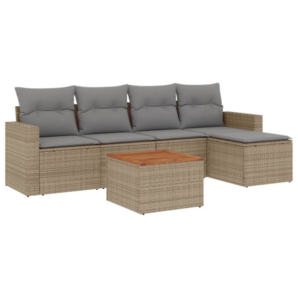 6 pcs conj. sofás jardim c/ almofadões vime PE bege misturado M 2
