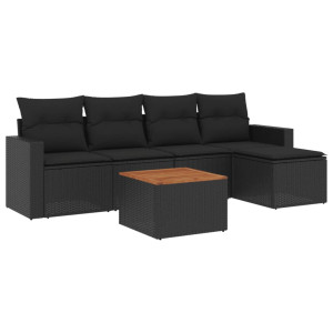 6 pcs conjunto sofás de jardim c/ almofadões vime PE preto H