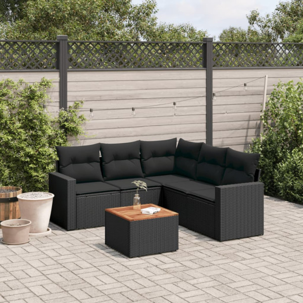 Set de sofás de jardín 6 piezas y cojines ratán sintético negro D