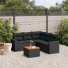 Set de sofás de jardín 6 piezas y cojines ratán sintético negro 1
