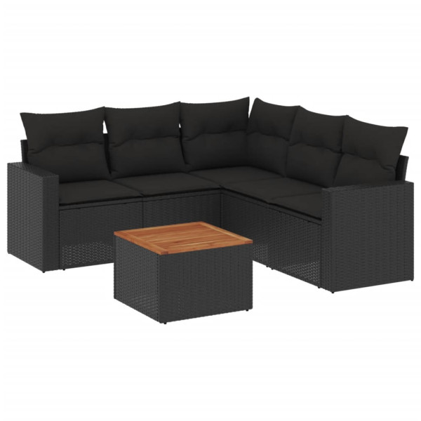 Set de sofás de jardín 6 piezas y cojines ratán sintético negro M 2