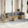 7 pcs conj. sofás jardim c/ almofadões vime PE bege misturado 1