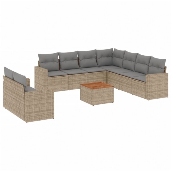 Juego de sofás jardín con cojines beige 10 pzas ratán sintético M 2