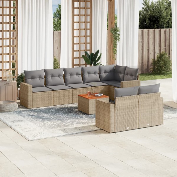 Juego de sofás jardín con cojines beige mezcla 9 pzas ratán PE D