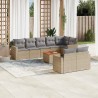 Juego de sofás jardín con cojines beige mezcla 9 pzas ratán PE 1