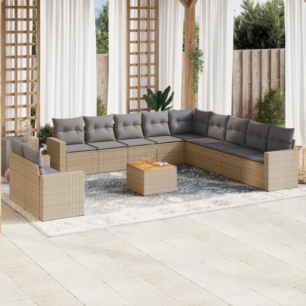 Juego de sofás jardín con cojines beige mezcla 12 pzas ratán PE D