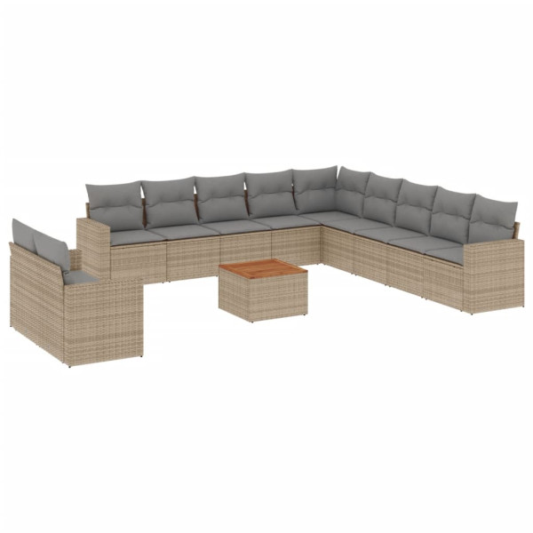 Juego de sofás jardín con cojines beige mezcla 12 pzas ratán PE M 2