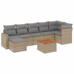 8 pcs conj. sofás jardim c/ almofadões vime PE bege misturado H