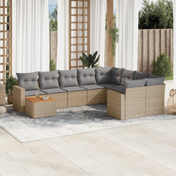Juego de sofás jardín con cojines beige 10 pzas ratán sintético D