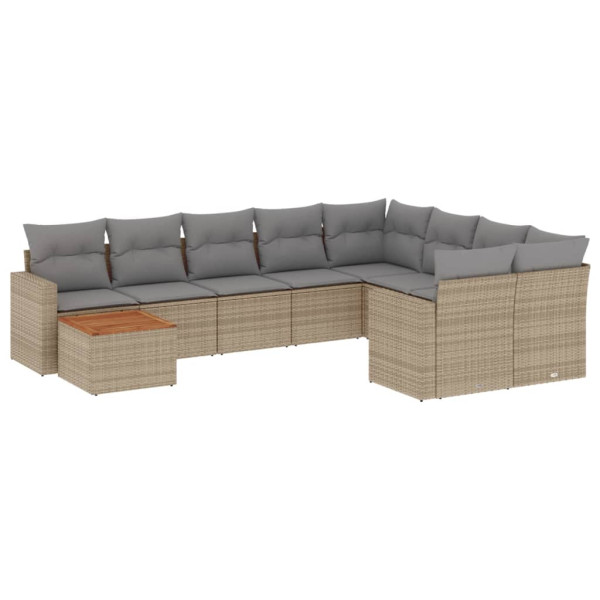 Juego de sofás jardín con cojines beige 10 pzas ratán sintético M 2