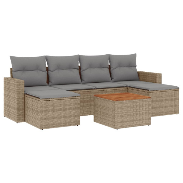 7 pcs conj. sofás jardim c/ almofadões vime PE bege misturado M 2