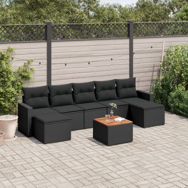 8 pcs conjunto sofás de jardim com almofadões vime PE preto D