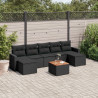 Set de sofás de jardín 8 piezas y cojines ratán sintético negro 1