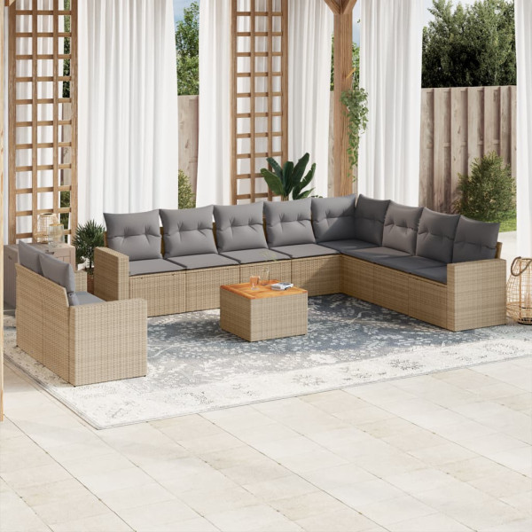 Juego de sofás jardín con cojines beige mezcla 11 pzas ratán PE D
