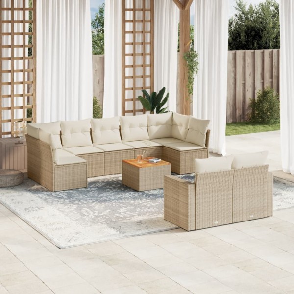Juego de sofás jardín con cojines beige 10 pzas ratán sintético D