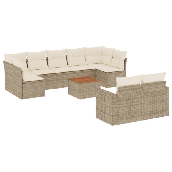 10 pcs conjunto de sofás p/ jardim com almofadões vime PE bege M 2