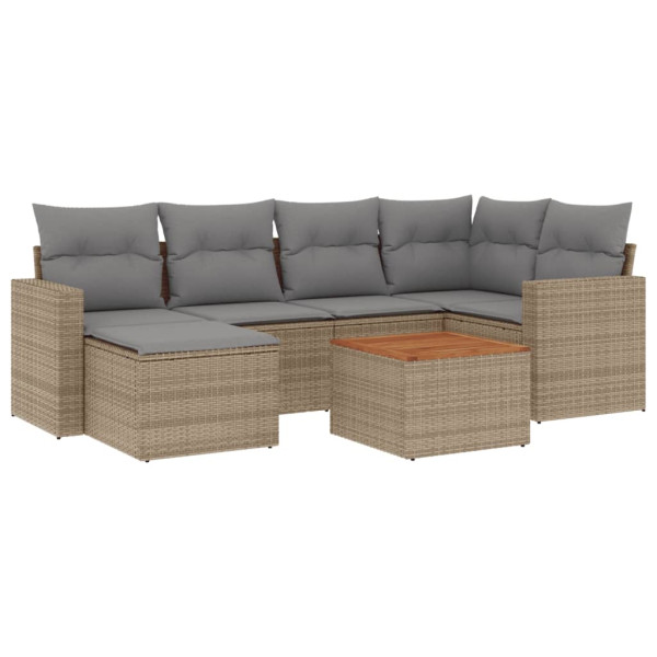 7 pcs conj. sofás jardim c/ almofadões vime PE bege misturado M 2