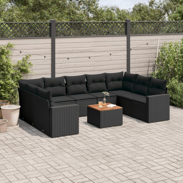 Set de sofás de jardín 10 pzas cojines ratán sintético negro D