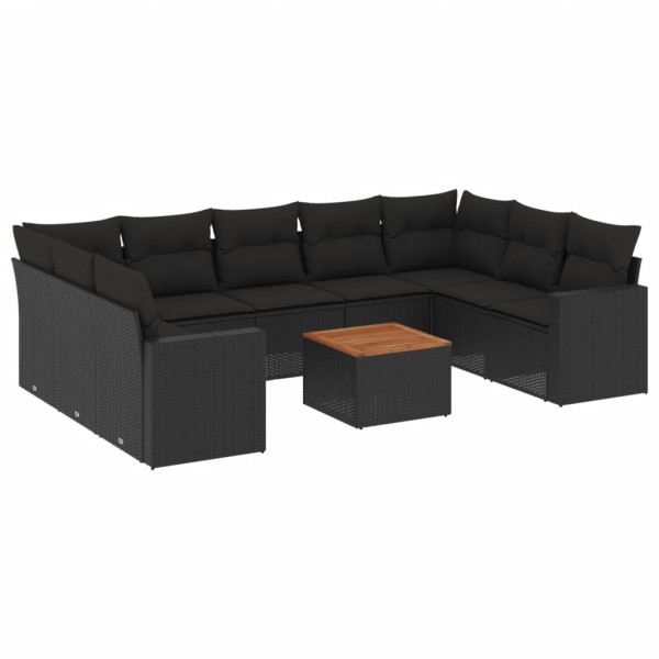 Set de sofás de jardín 10 pzas cojines ratán sintético negro M 2