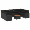 10 pcs conjunto sofás de jardim c/ almofadões vime PE preto 2