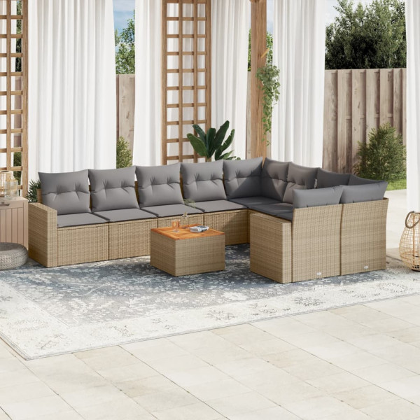 Juego de sofás jardín con cojines beige 10 pzas ratán sintético D
