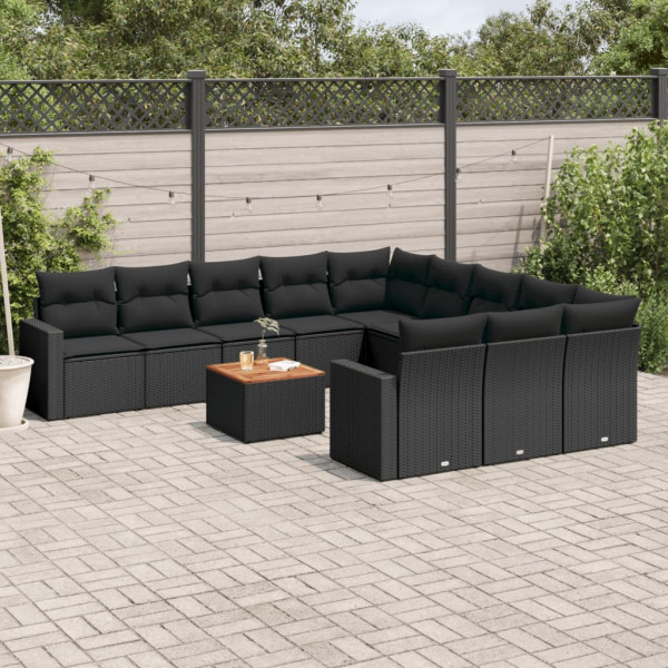 12 pcs conjunto de sofás de jardim c/ almofadões vime PE preto D