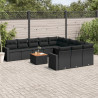 Set de sofás de jardín 12 piezas cojines ratán sintético negro 1