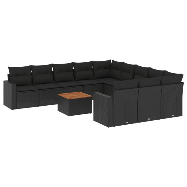 Set de sofás de jardín 12 piezas cojines ratán sintético negro M 2