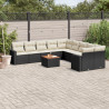 11 pcs conjunto sofás de jardim c/ almofadões vime PE preto 1