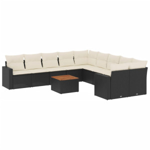 11 pcs conjunto sofás de jardim c/ almofadões vime PE preto H