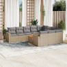 Juego de sofás jardín con cojines beige mezcla 11 pzas ratán PE 1