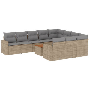 11 pcs conj. sofás jardim c/ almofadões vime PE bege misturado H