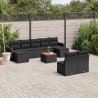10 pcs conjunto sofás de jardim c/ almofadões vime PE preto 1