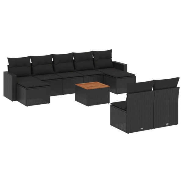10 pcs conjunto sofás de jardim c/ almofadões vime PE preto M 2