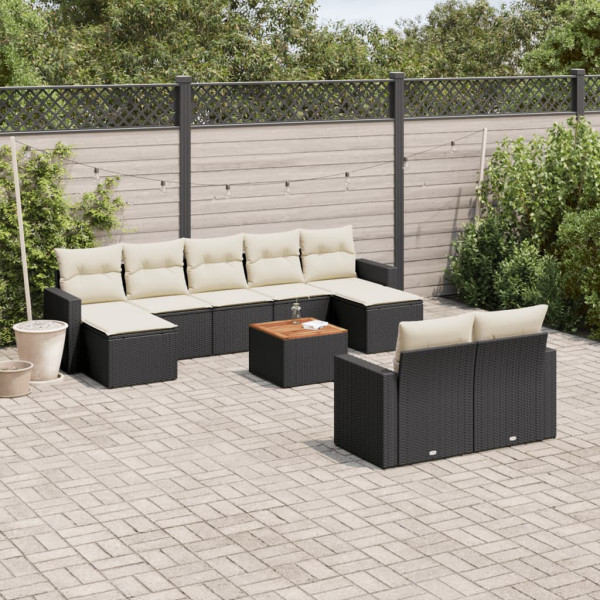 Set de sofás de jardín 10 pzas cojines ratán sintético negro D