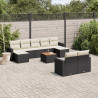 10 pcs conjunto sofás de jardim c/ almofadões vime PE preto 1