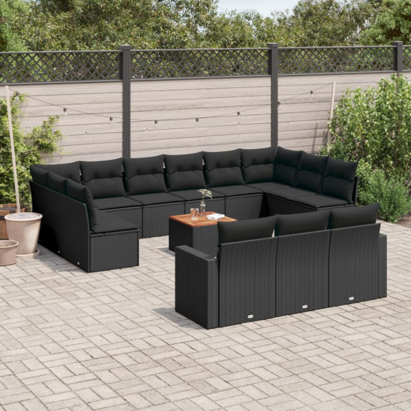 14 pcs conjunto de sofás p/ jardim c/ almofadões vime PE preto D