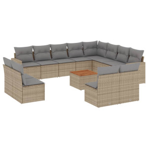 13 pcs conj. sofás jardim c/ almofadões vime PE bege misturado H